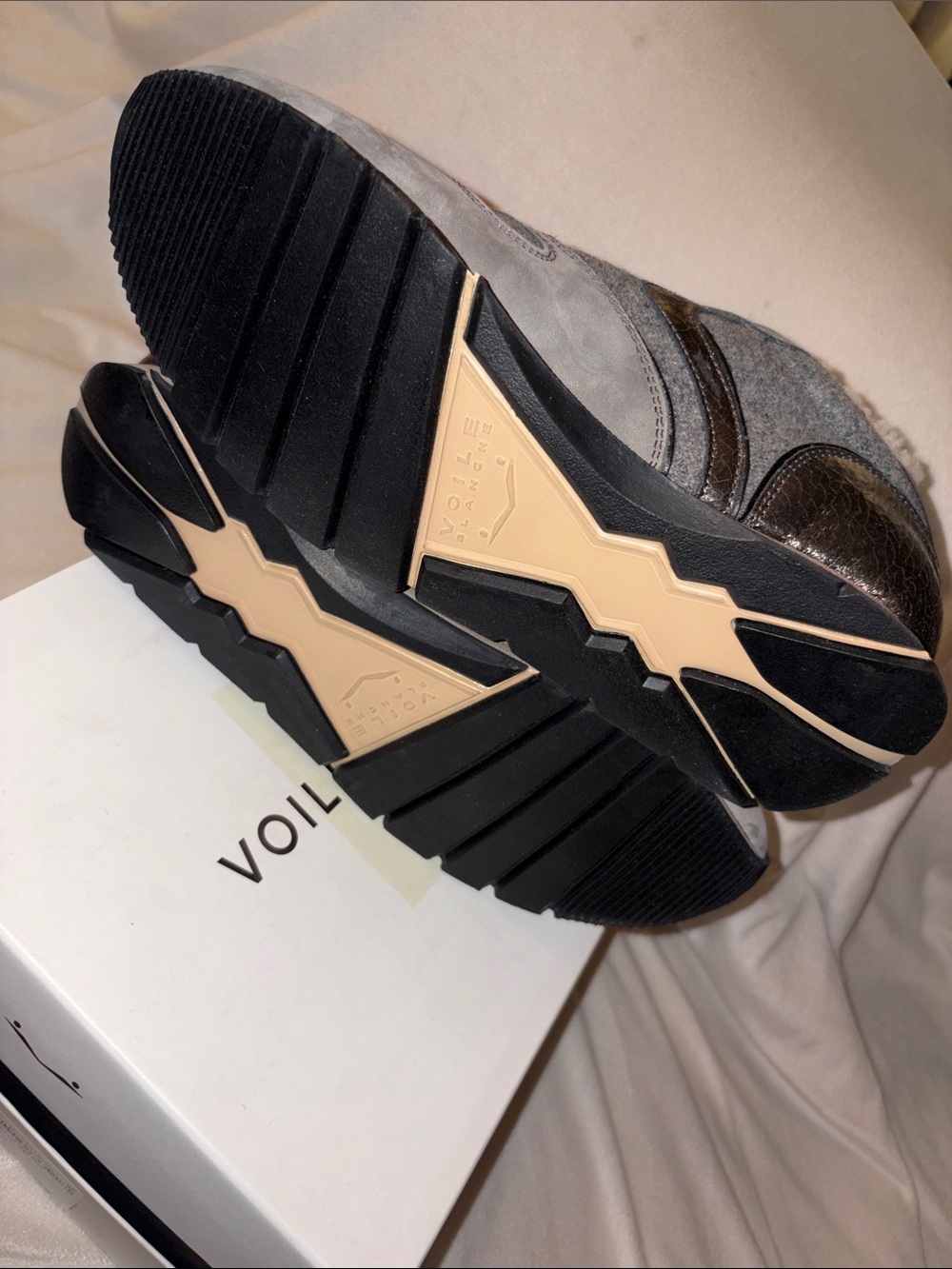 NWT VOILE BLANCHE JULIA Fur Leather and Fabric Sneakers in Grey - Picture 15 of 16